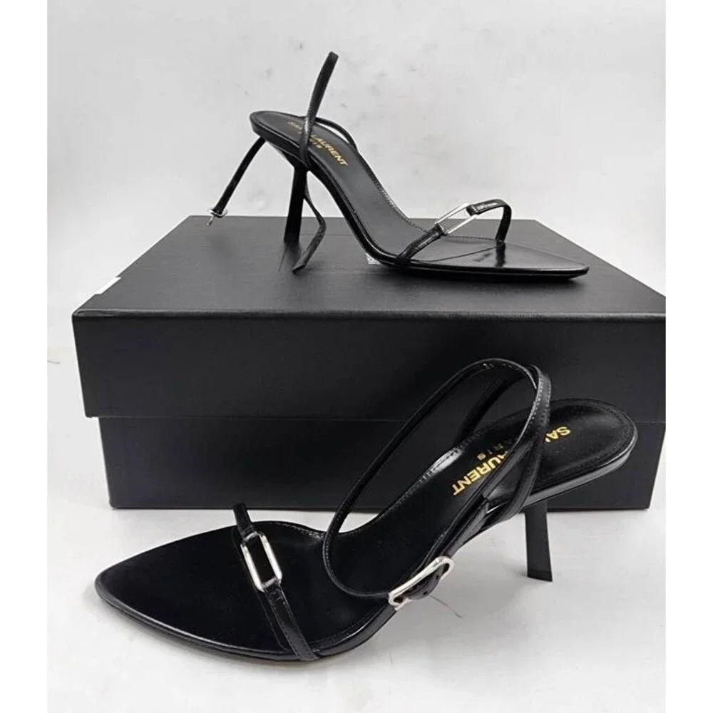 SAINT LAURENT 75mm Lambskin Leather Kitty Sandals Women's EU 36 Nero - Picture 5 of 15